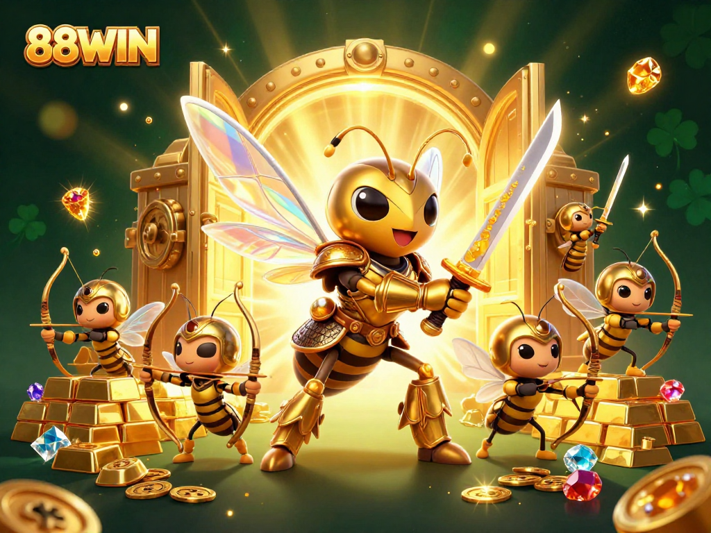 Experience the thrill of gaming at 88WIN with vibrant 3D characters, gold treasures, and captivating elements.