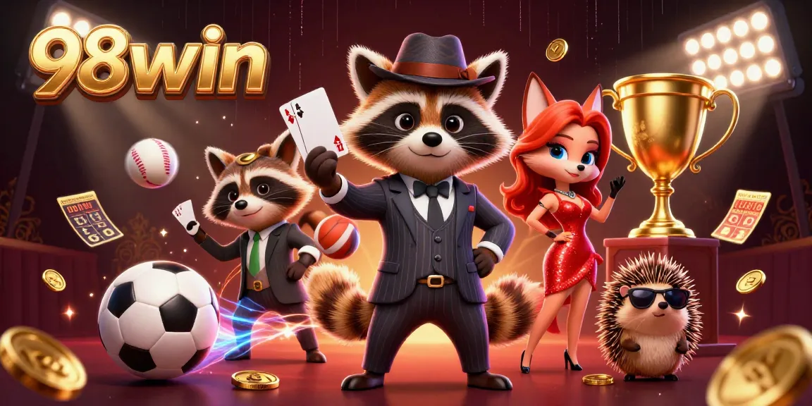 Experience winning strategies with 98win at this vibrant casino scene featuring dynamic characters.