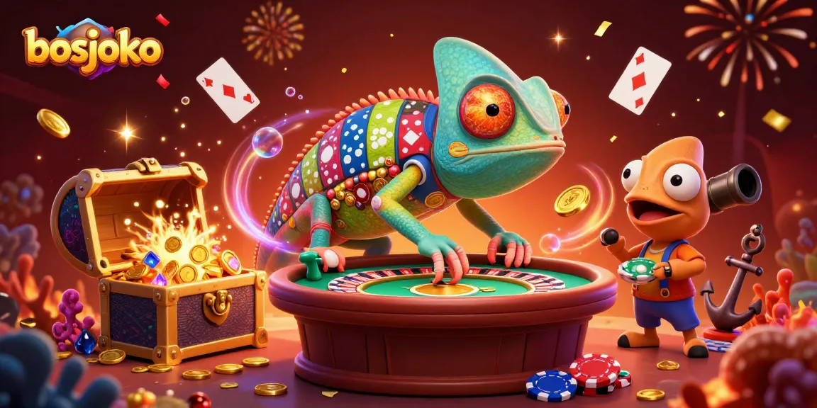 Mencoba keberuntungan di bosjoko dengan chameleon kasino yang penuh warna dan harta karun.