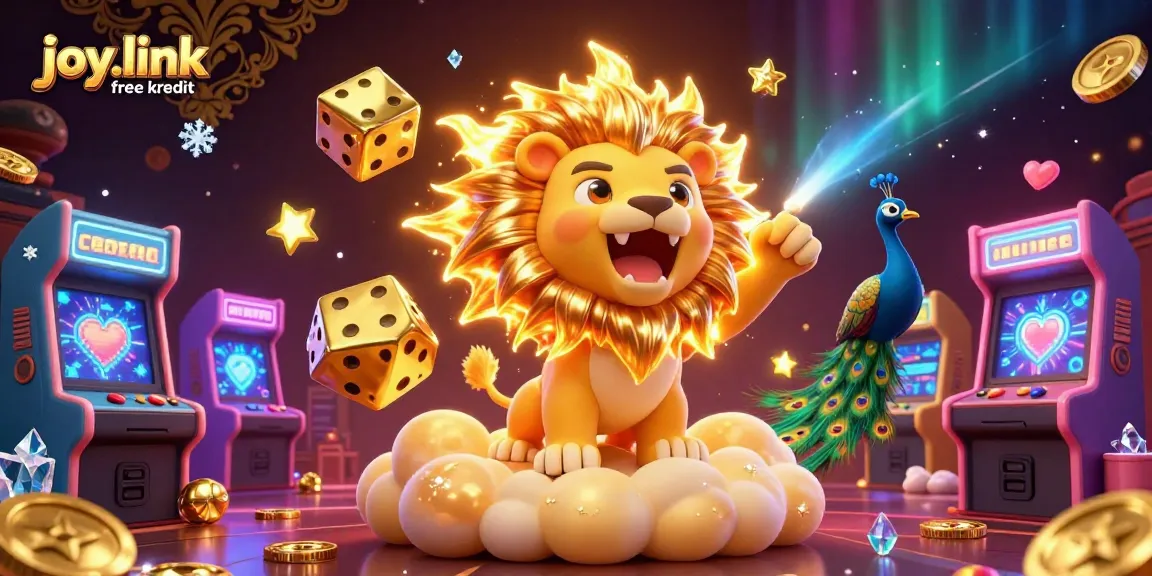 Engage with joy.link free kredit and dive into thrilling 3D casino adventures featuring a roaring sun lion and golden dice.