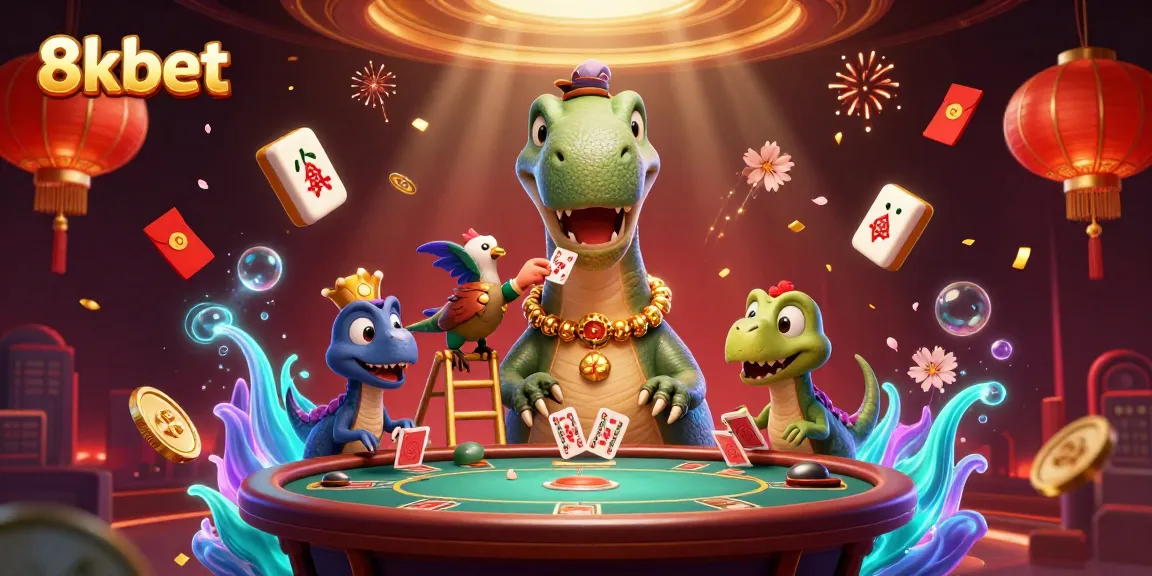 Experience thrilling gameplay with 8kbet in a vibrant, energetic casino setting complete with dynamic characters.