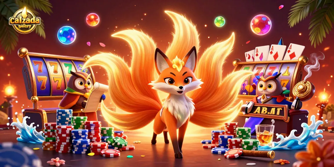 Engage with calzadagallery's vibrant casino scene featuring a nine-tailed fox and slot games.