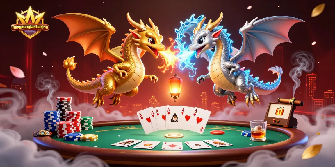 Play exciting games and win at hengongbetcasino with thrilling cartoon dragons and poker elements.