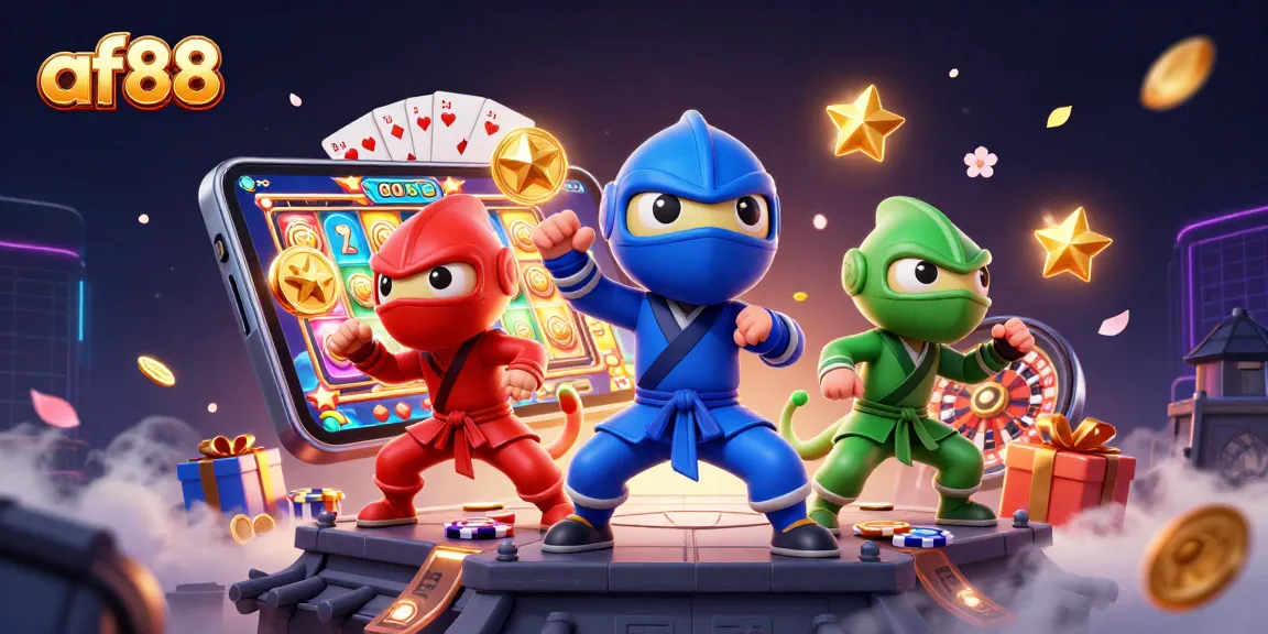 Experience af88 slots with ninja chameleons and dynamic casino elements in vibrant 3D.