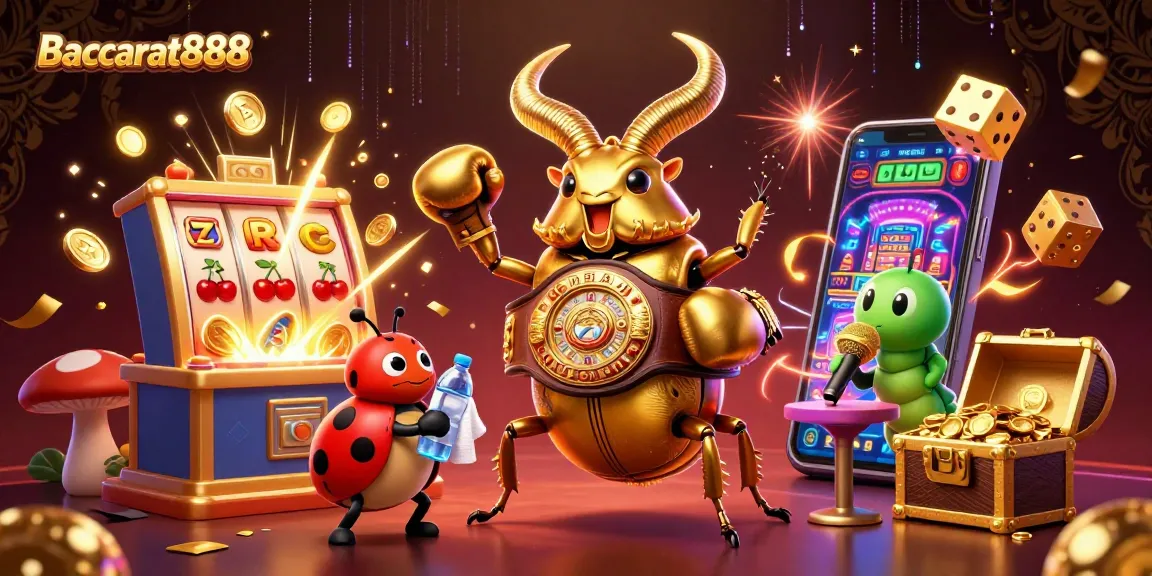 Engage with Baccarat888 through an exciting 3D illustration showcasing dynamic casino elements.