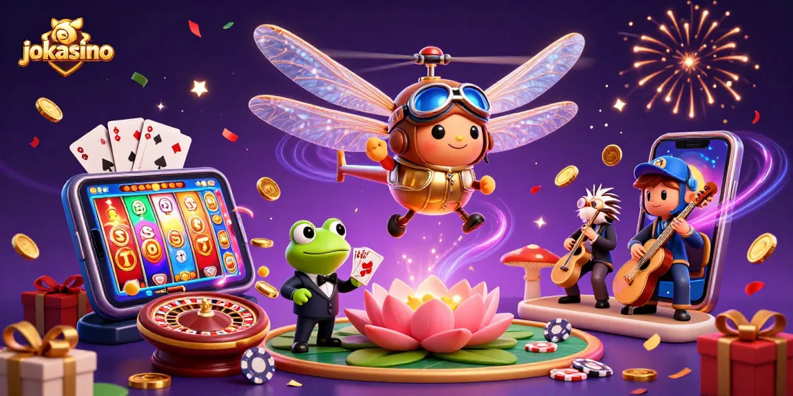 Experience thrilling fun at jokacasino with lively characters like a frog croupier and dragonfly pilot.