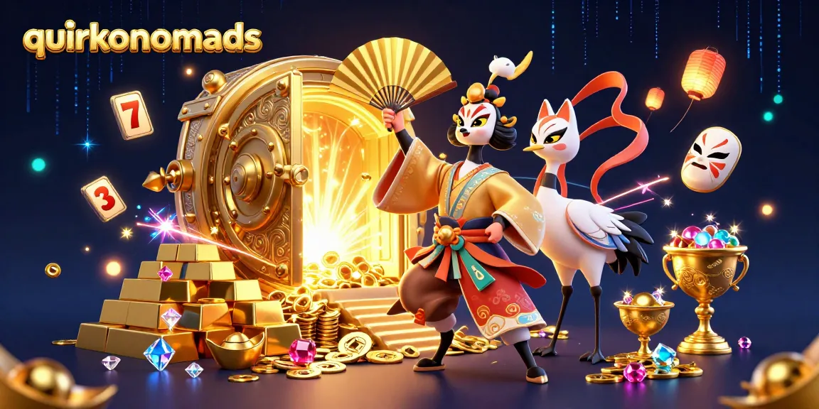 Engage with quirkynomads through an exciting 3D casino scene featuring a kabuki warrior.
