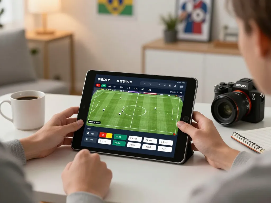 Player engaging in live sports betting on dagago app with warm home office setting