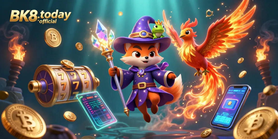 Immerse in BK8.today official with vibrant slot reels and mystical characters sparking excitement.