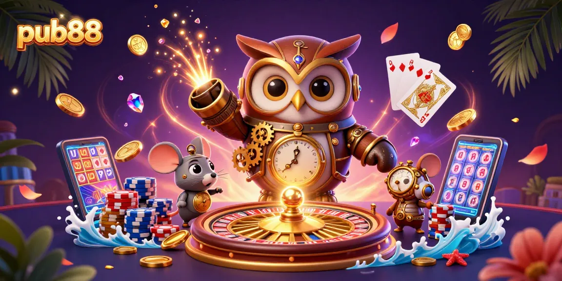 Experience thrilling gameplay at pub88 with steampunk characters and vibrant casino elements.