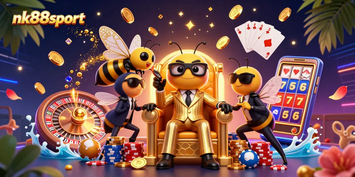 Experience an incredible scene with nk88sport's bumblebee mob boss amidst casino action and vibrant game elements.