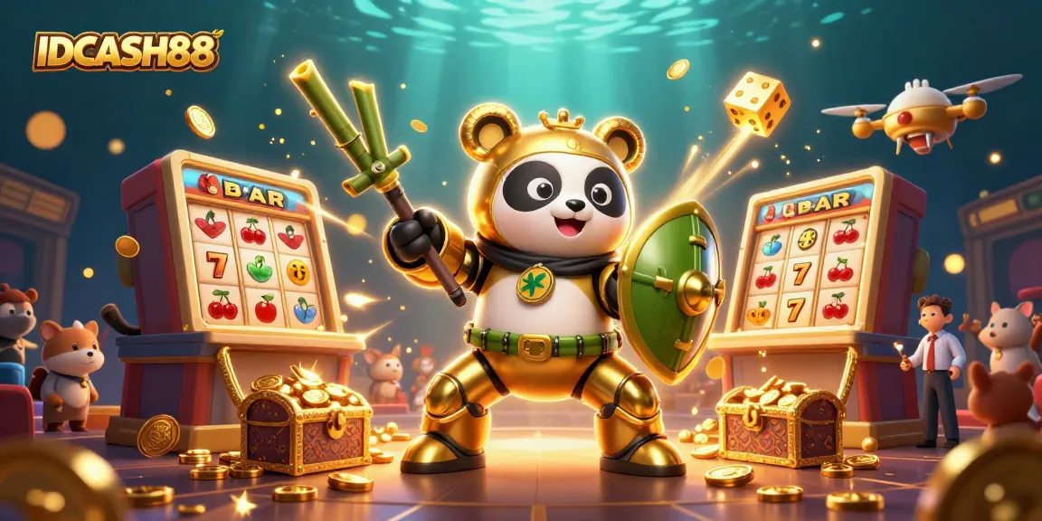 Experience the excitement at IDCASH88 with a colorful 3D illustration of dynamic slot action.
