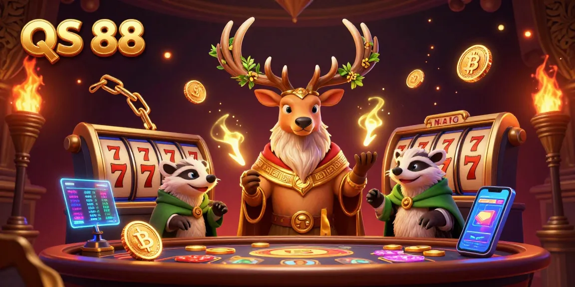 Engage in thrilling slot adventures with QS 88's enchanting 3D casino scene featuring charismatic characters.