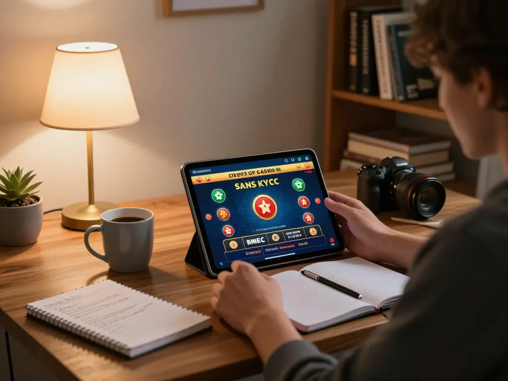 Interagir avec un crypto casino sans KYC sur une tablette à la maison, mettant en avant une approche de jeu stratégique.