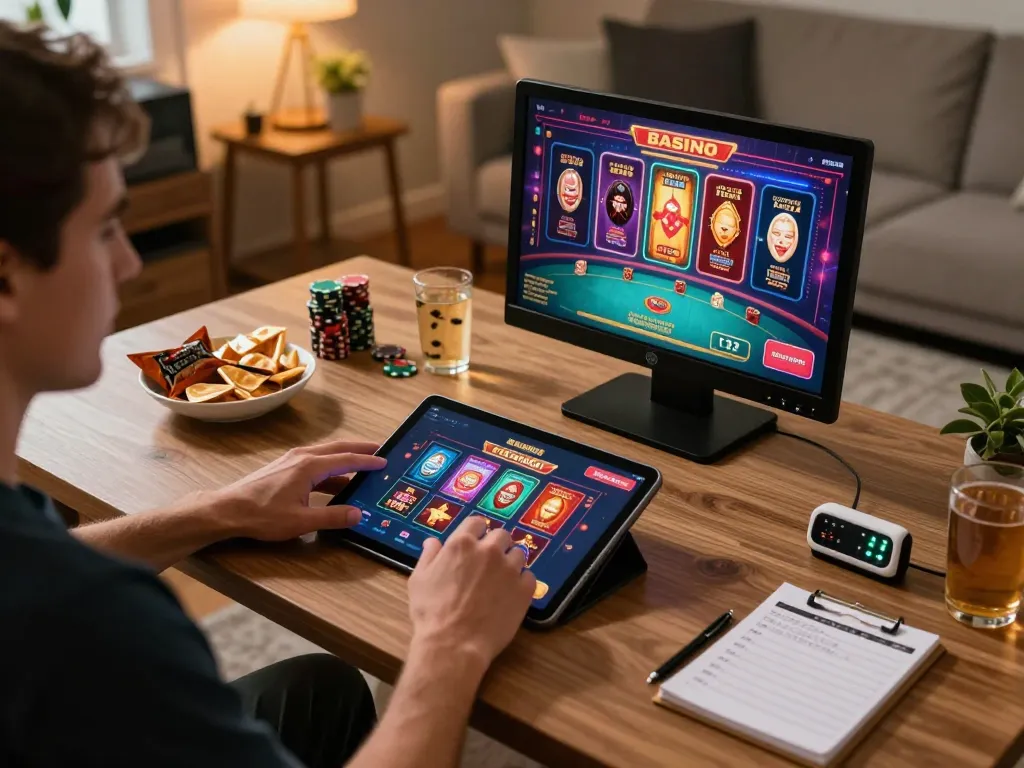 Player enjoying poker on the 8day app at home, emphasizing responsible gaming.