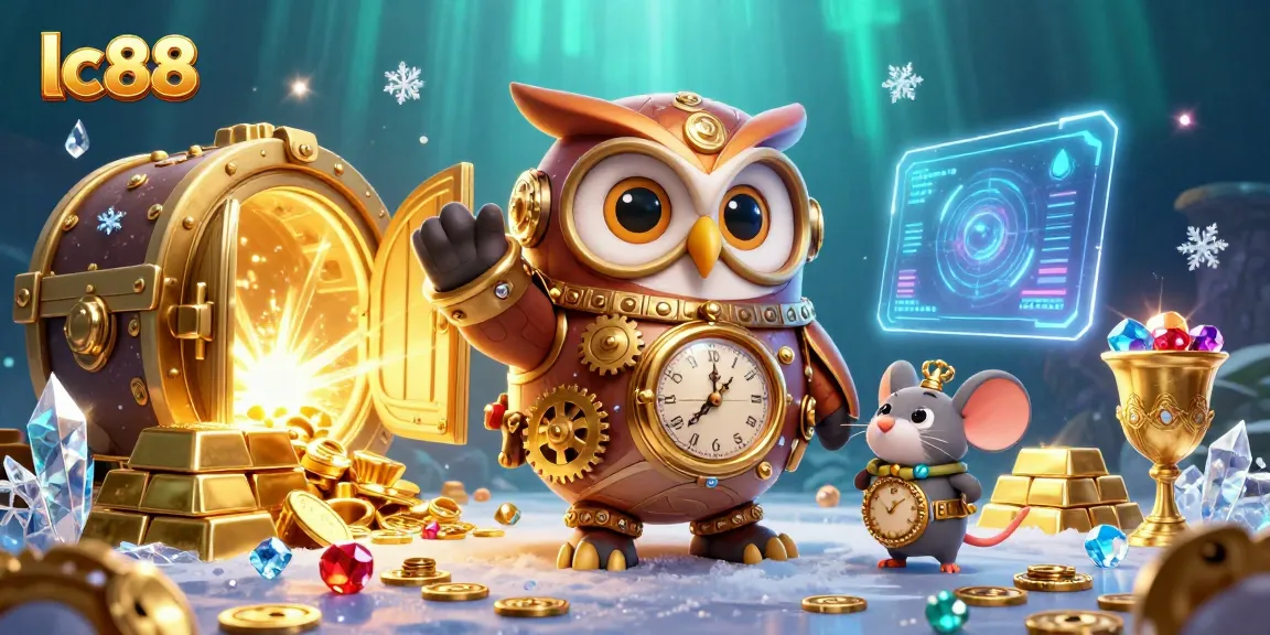 Join the thrilling adventure at lc88 as the time-traveler owl discovers treasures in a vibrant casino scene.