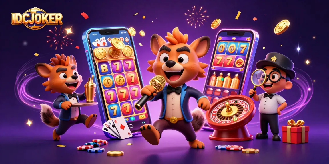 Join the laughter at IDCJOKER’s vibrant casino scene with characters mixing drinks and telling jokes.