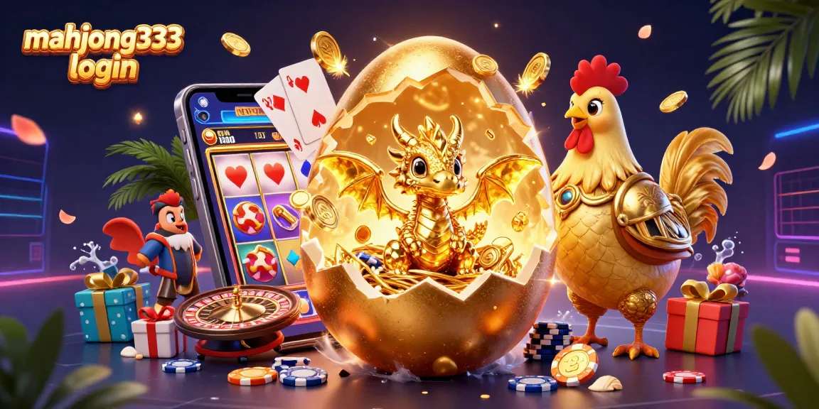 Experience the thrill of mahjong333 login with vibrant casino elements and a golden dragon scene.