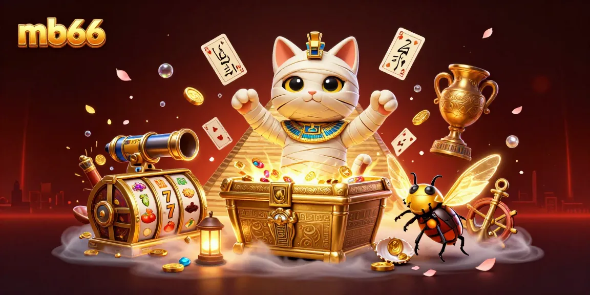 Experience thrilling gameplay at mb66 with a captivating scene of an Egyptian mummy cat bursting out of a sarcophagus.