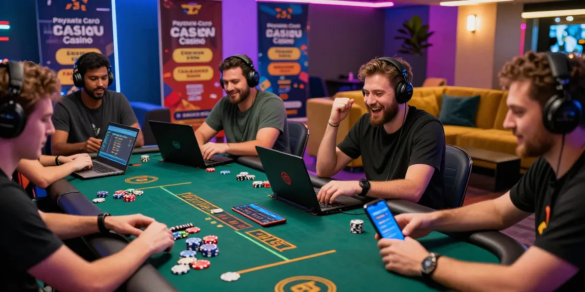 Begeisterte Spieler in einem Paysafe Card Casino, die an spannenden Live-Dealer-Spielen in einem lebhaften Online-Casino teilnehmen