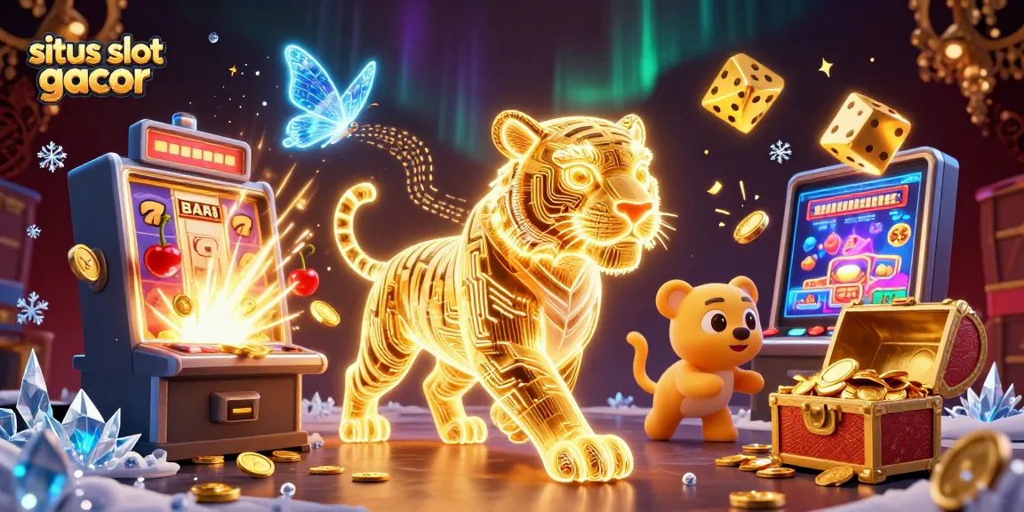 Experience the excitement of situs slot gacor with this vibrant illustration of a digital casino environment featuring neon elements and jackpot opportunities.
