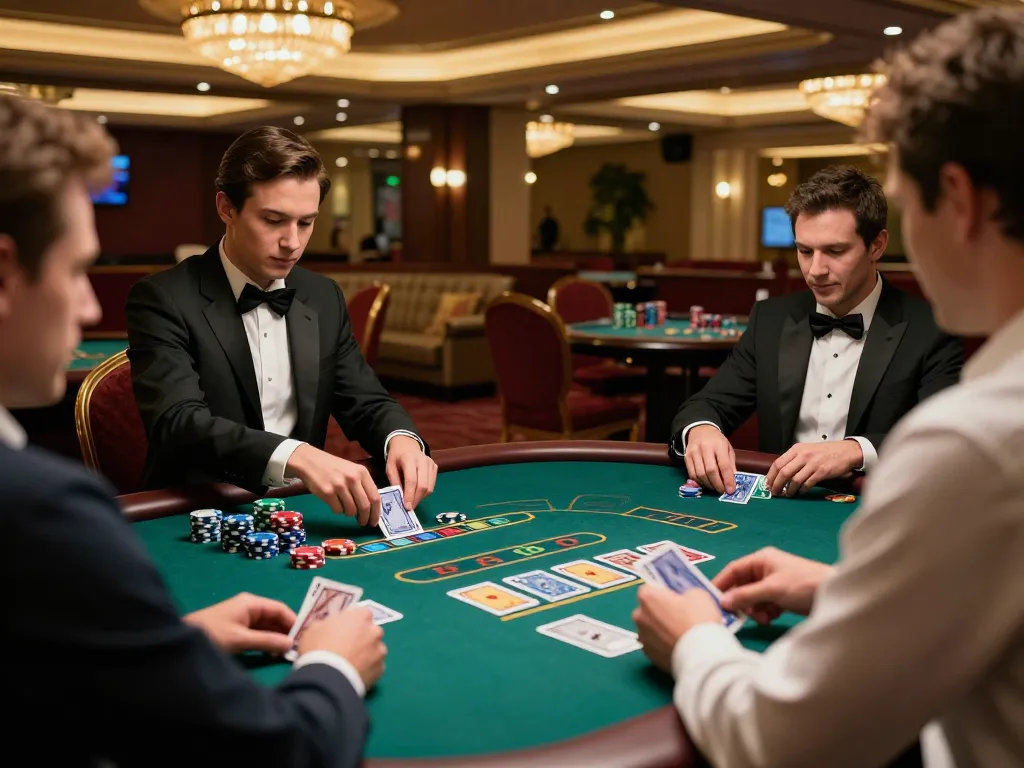 Experience thrilling Blackjack gameplay at 98win with players strategizing around a vibrant casino table