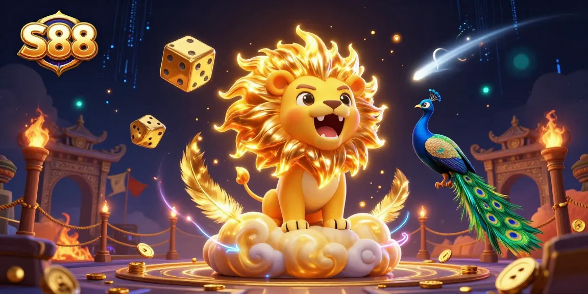 Experience thrilling gameplay at S88 with a dynamic scene featuring a roaring lion and golden dice.
