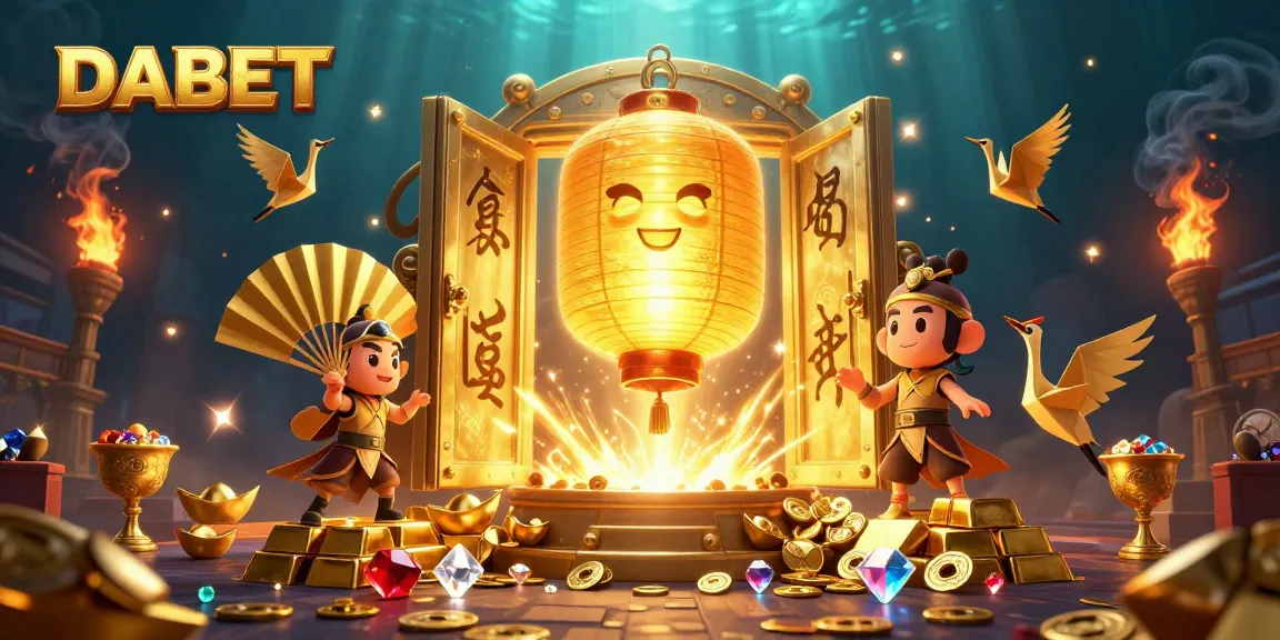 DABET players enjoy treasure-filled casino fun with glowing lantern and golden warriors