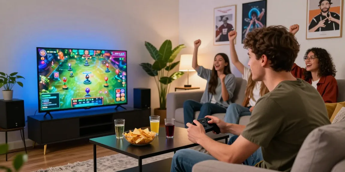 Exciting gaming environment showcasing gamebaidoithuong.is with friends enjoying online card games and a vibrant atmosphere.