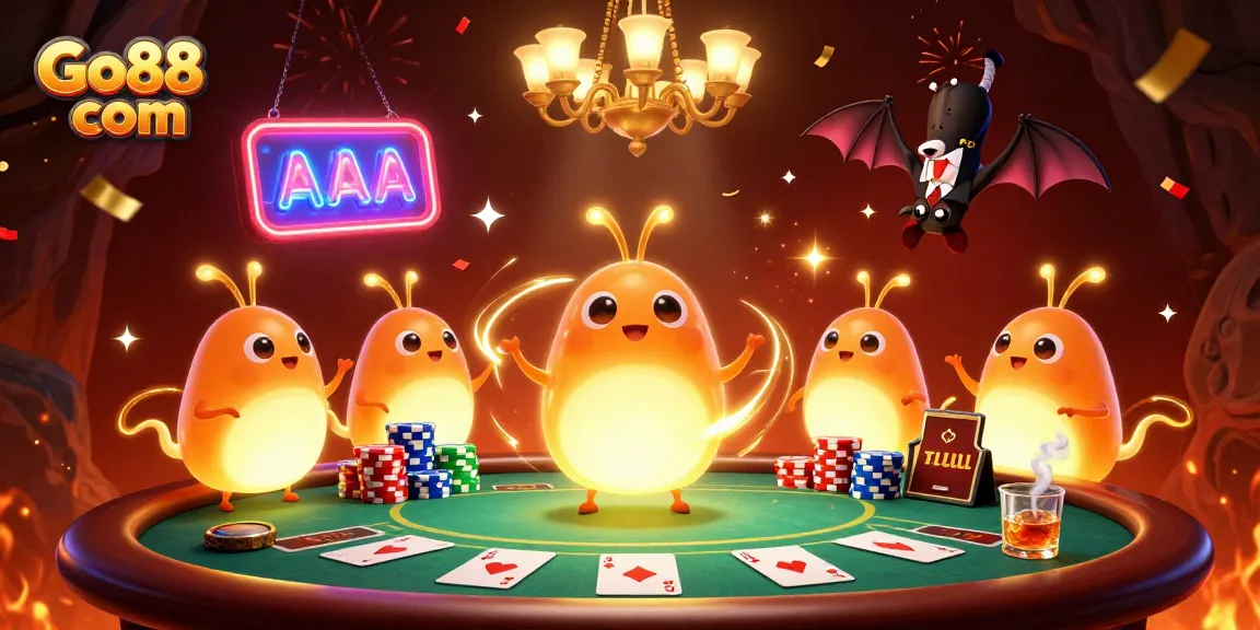 Experience exciting gameplay at Go88 com with glowworms illuminating a vibrant casino scene.
