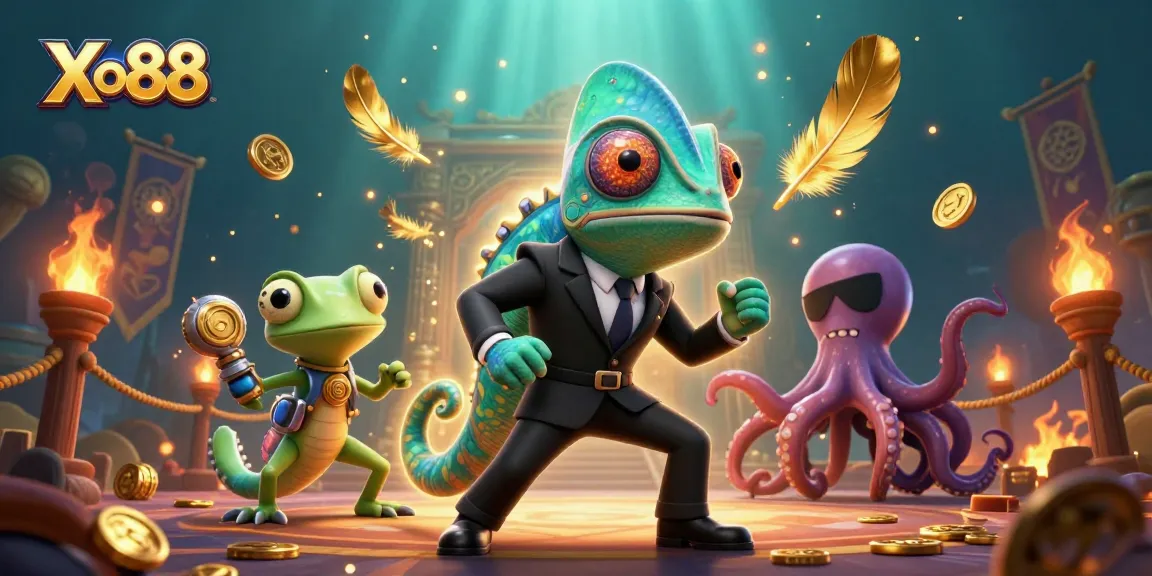 Xo88 themed illustration featuring characters in a vibrant gambling scene with dynamic visual elements.