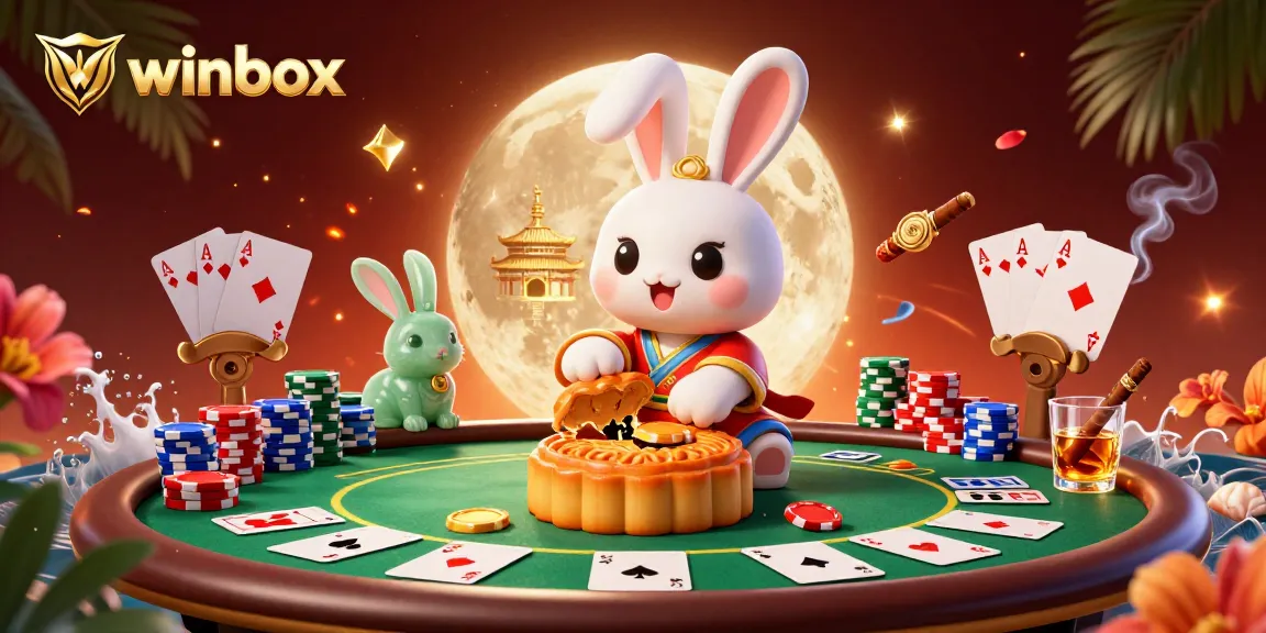 Experience the thrill of winbox as the moon rabbit reveals poker chips in this vibrant casino scene.