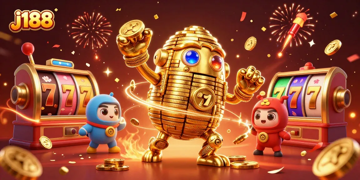 Spin the reels at j188, where a golden golem and festive symbols embody a thrilling casino experience.