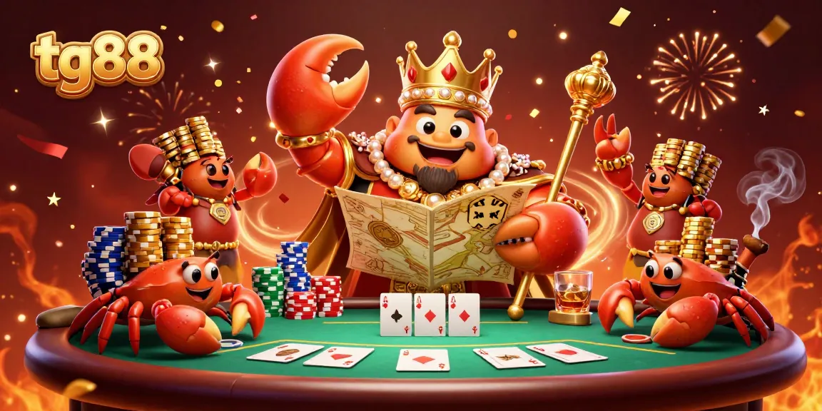 Experience excitement at tg88 with a massive golden crab emperor overseeing thrilling poker action.