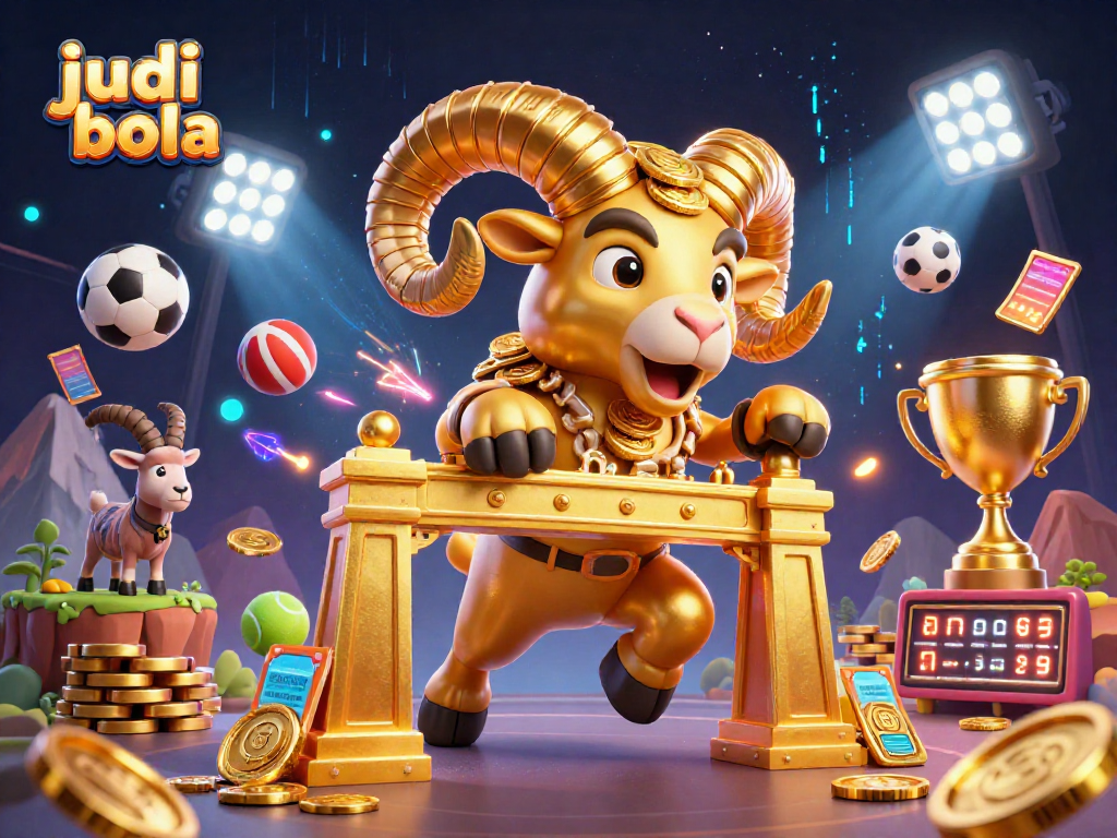 Bet on judi bola as a dynamic golden ram charges through a vibrant sports betting scene.