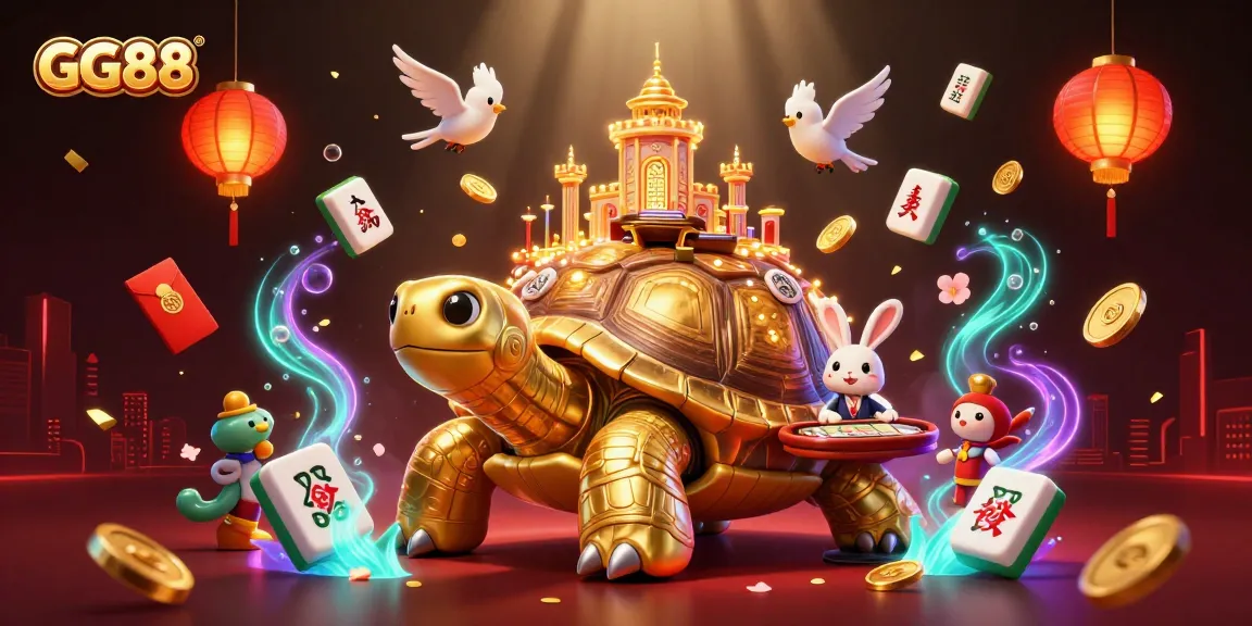 Win big at GG88 with an exciting 3D casino scene featuring a tortoise and a rabbit dealer.