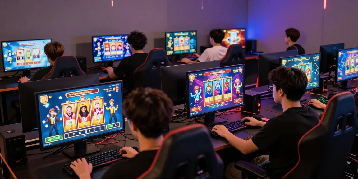 Dynamic gaming scene with players enjoying slot depo 5k games, celebrating wins in an engaging atmosphere.