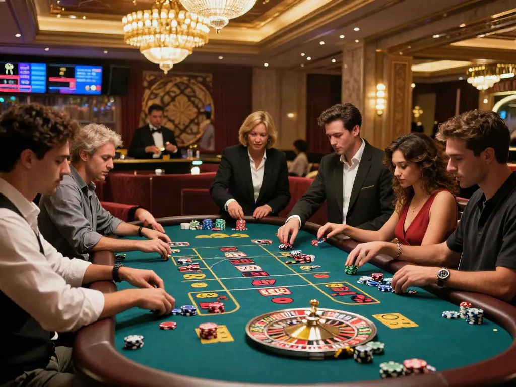 Exciting casino gaming scene depicting players enjoying a roulette game with vibrant atmosphere and casino bonus sans depot opportunities.