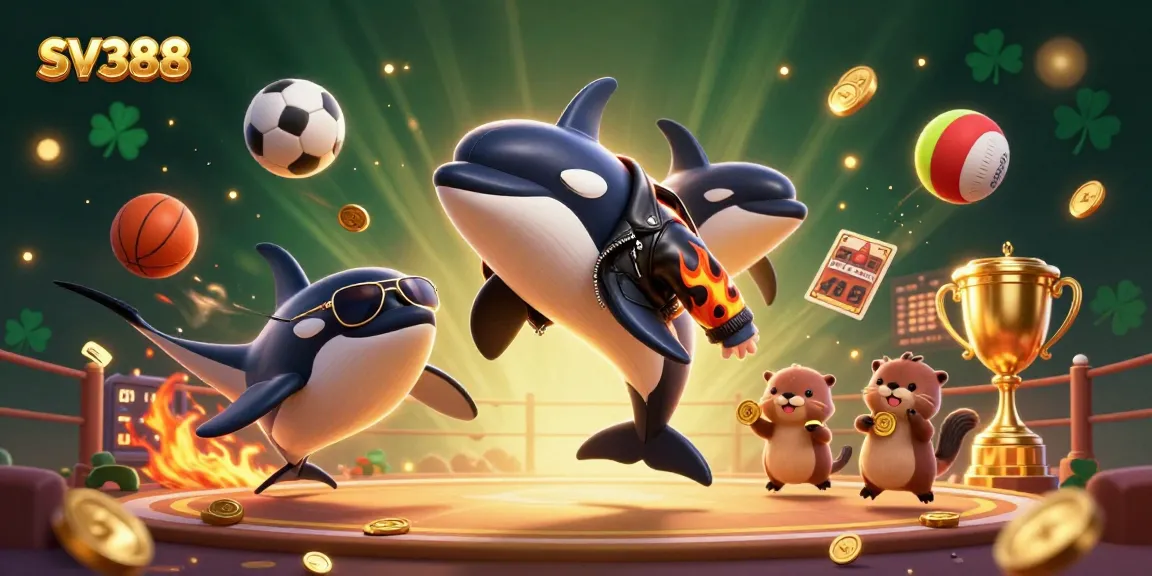Engage with SV388's cockfighting excitement capturing dynamic action with orca and otters.