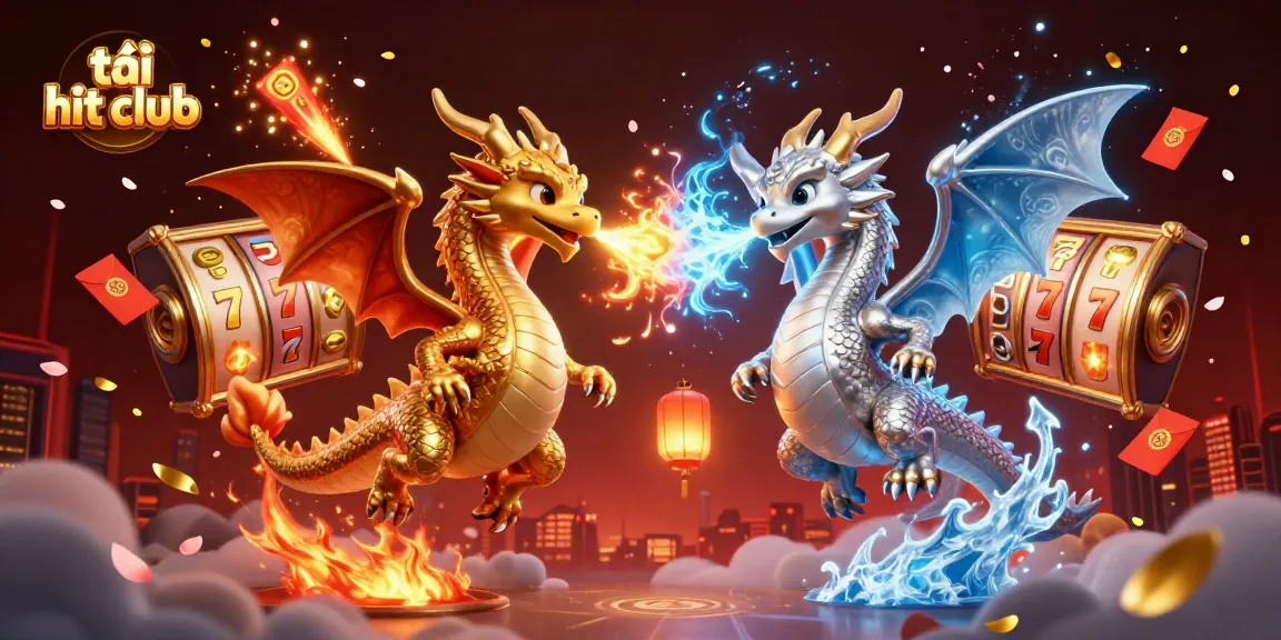 Engage with the vibrant world of tải hit club in this thrilling 3D casino scene featuring dragons and slot elements.
