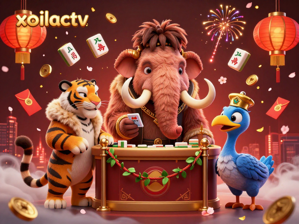 xoilactv welcomes players to a vibrant casino atmosphere with a whimsical woolly mammoth bouncer.