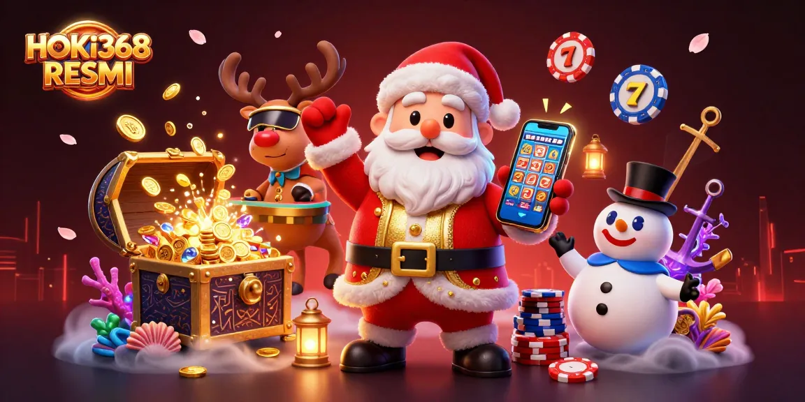 Experience the excitement of HOKI368 RESMI with Santa spinning jackpot slots in a vibrant casino scene.