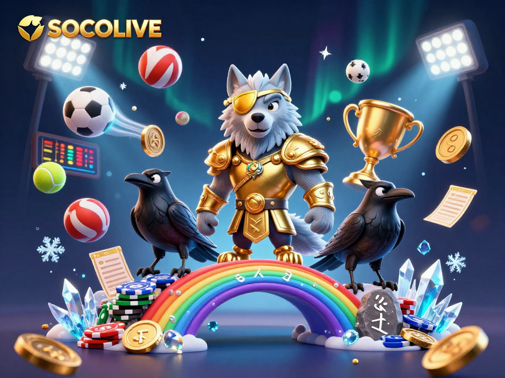SOCOLIVE captures the excitement of sports betting with dynamic balls and glowing trophies